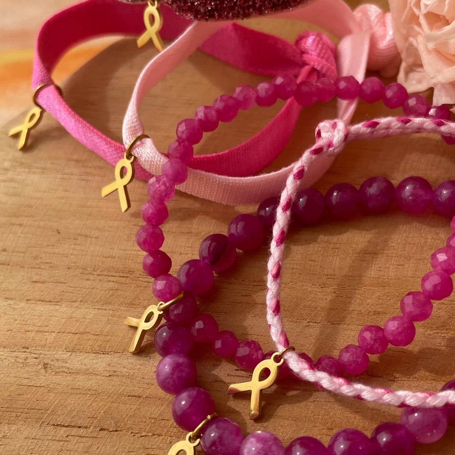 Bracelet perle Octobre Rose