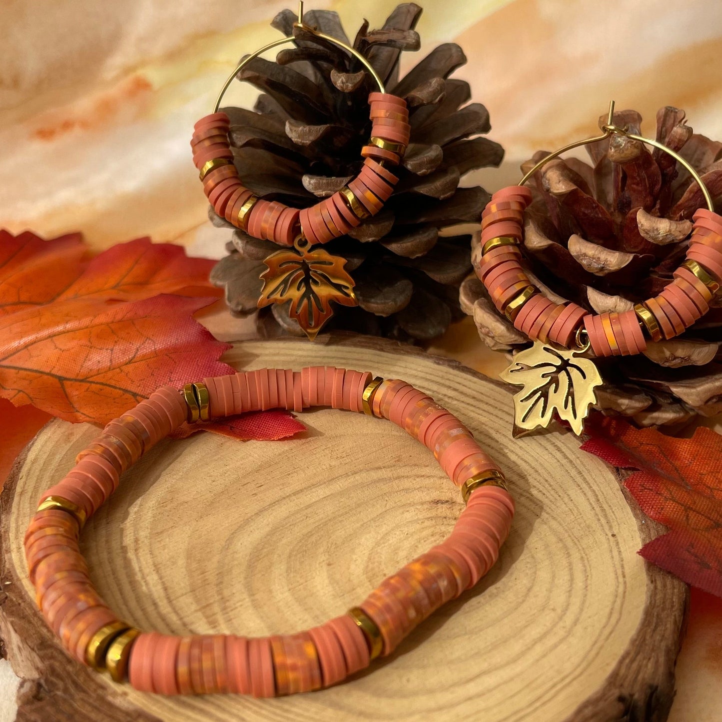 Boucles d'oreilles perles heishi Automne