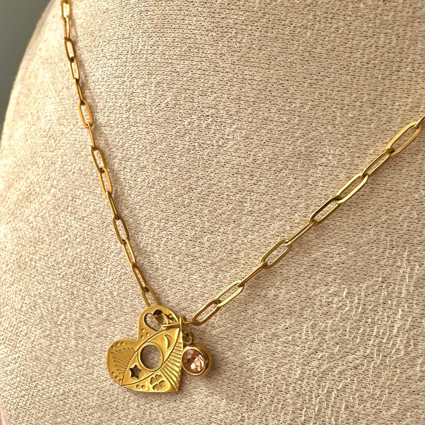 Collier long coeur + strass