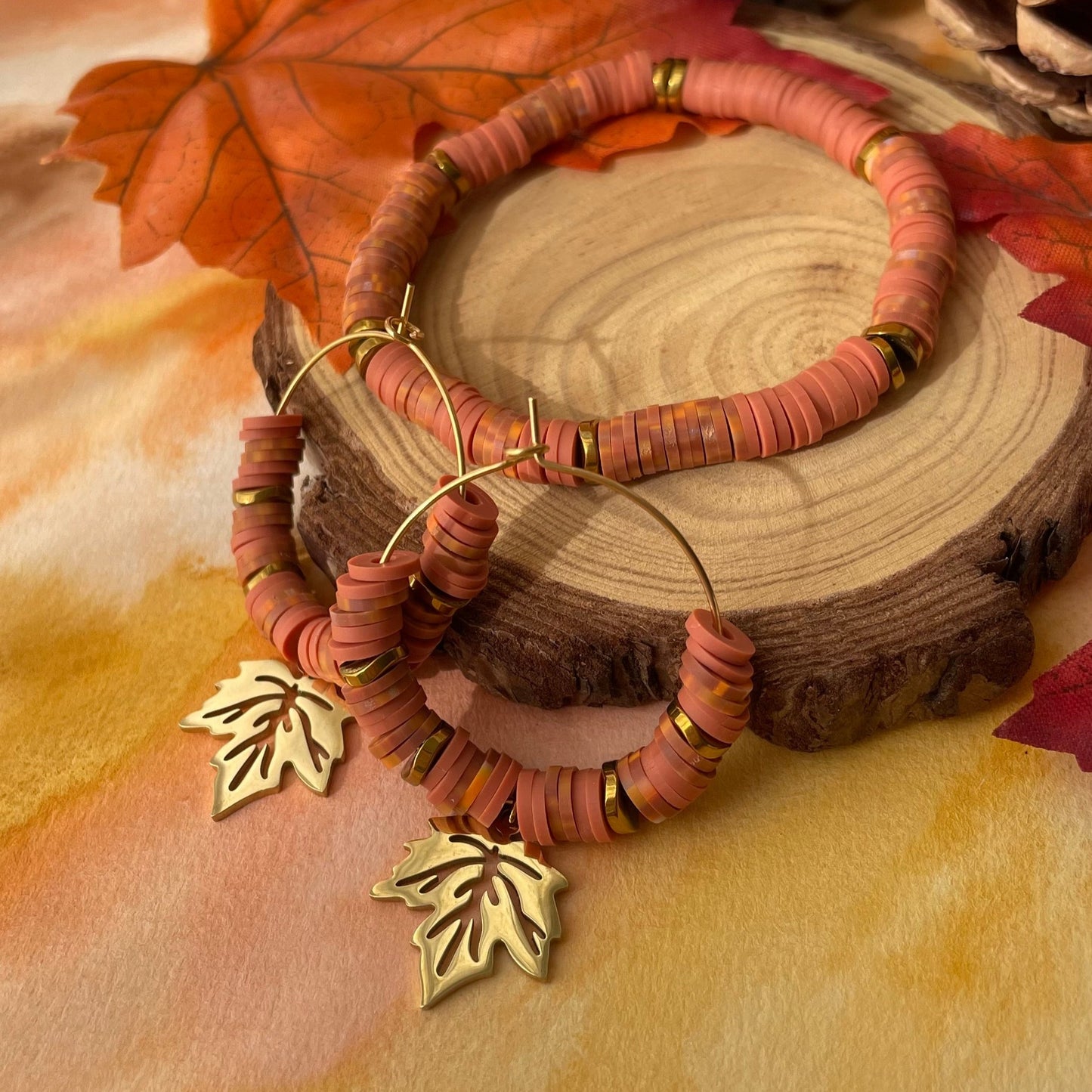 Boucles d'oreilles perles heishi Automne