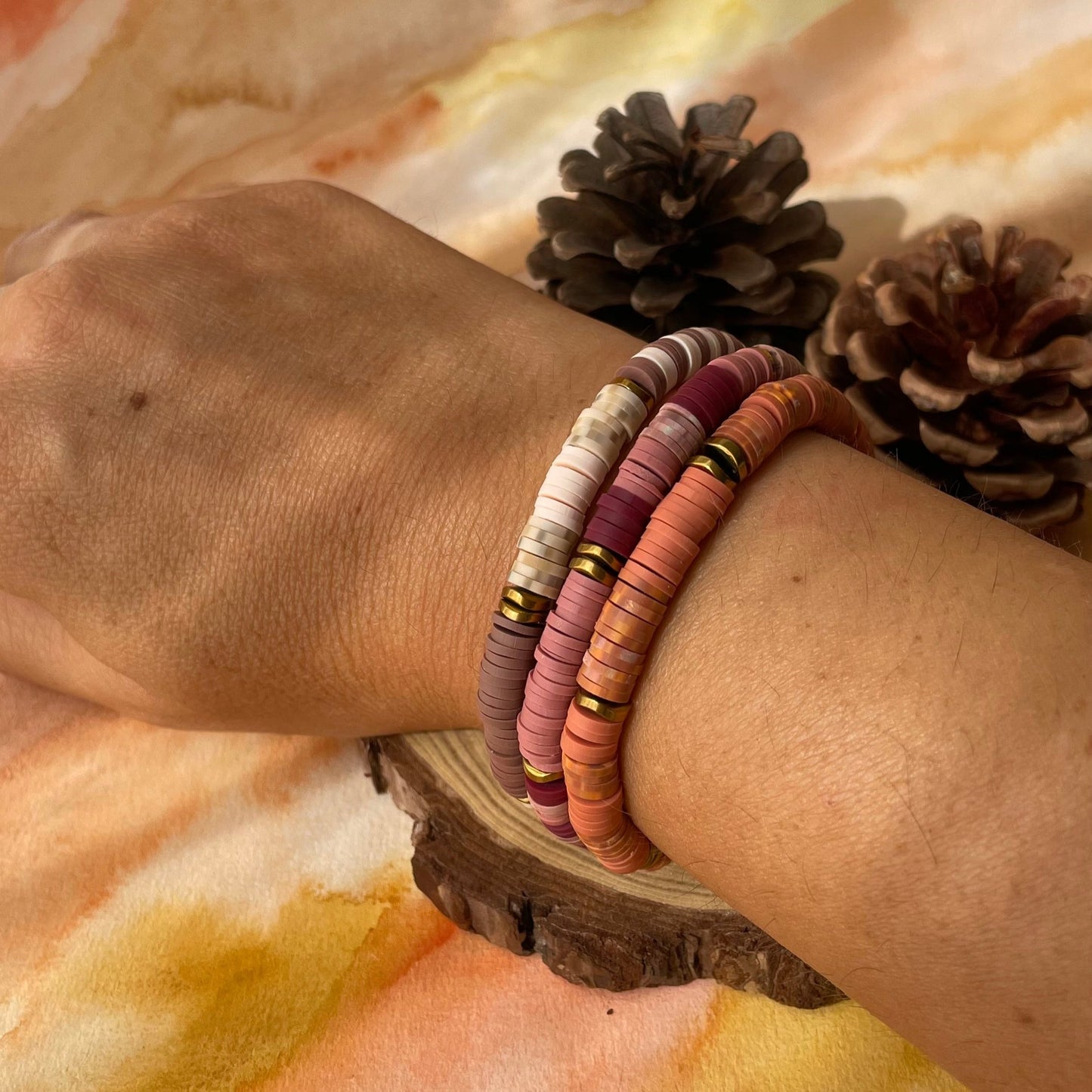 Bracelet couleur automne en perle heishi