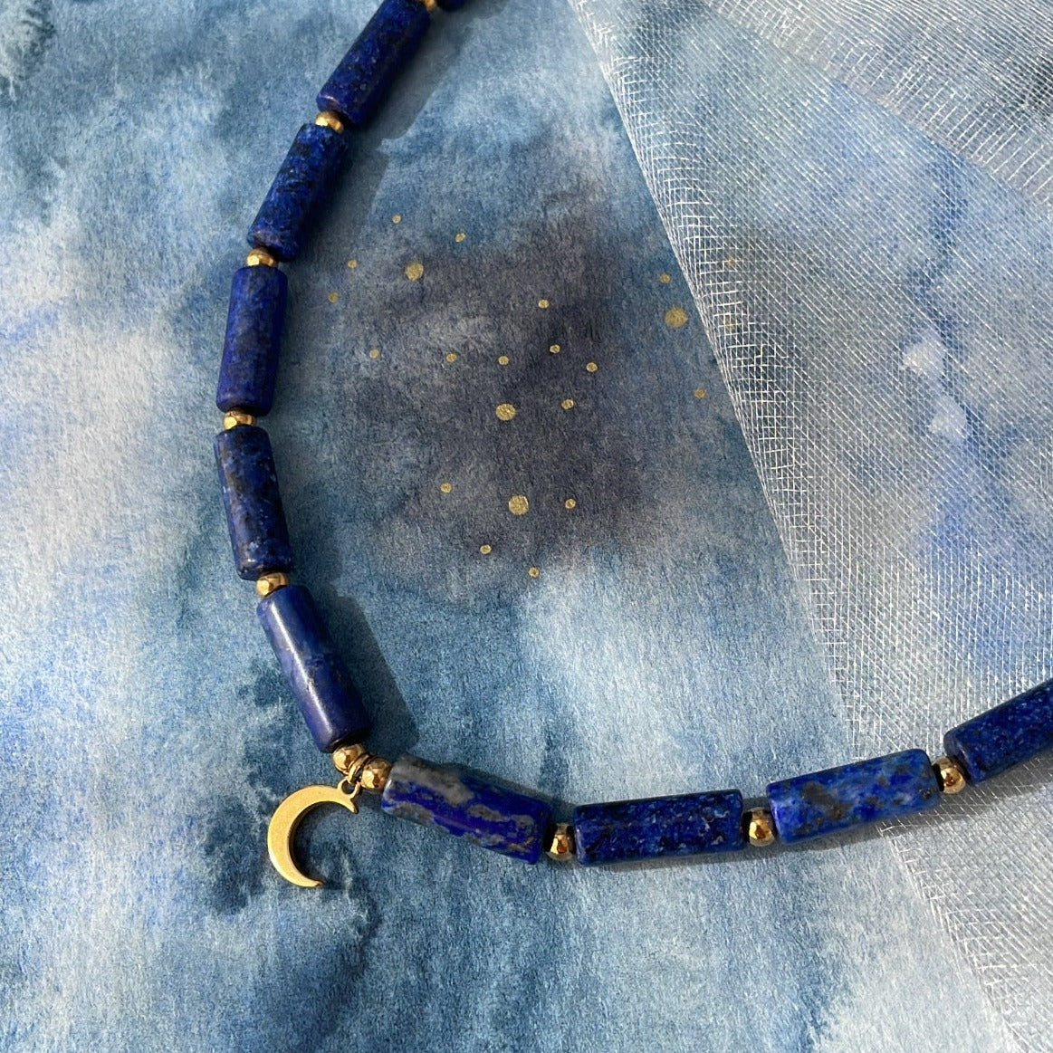 Collier perle tube Lune