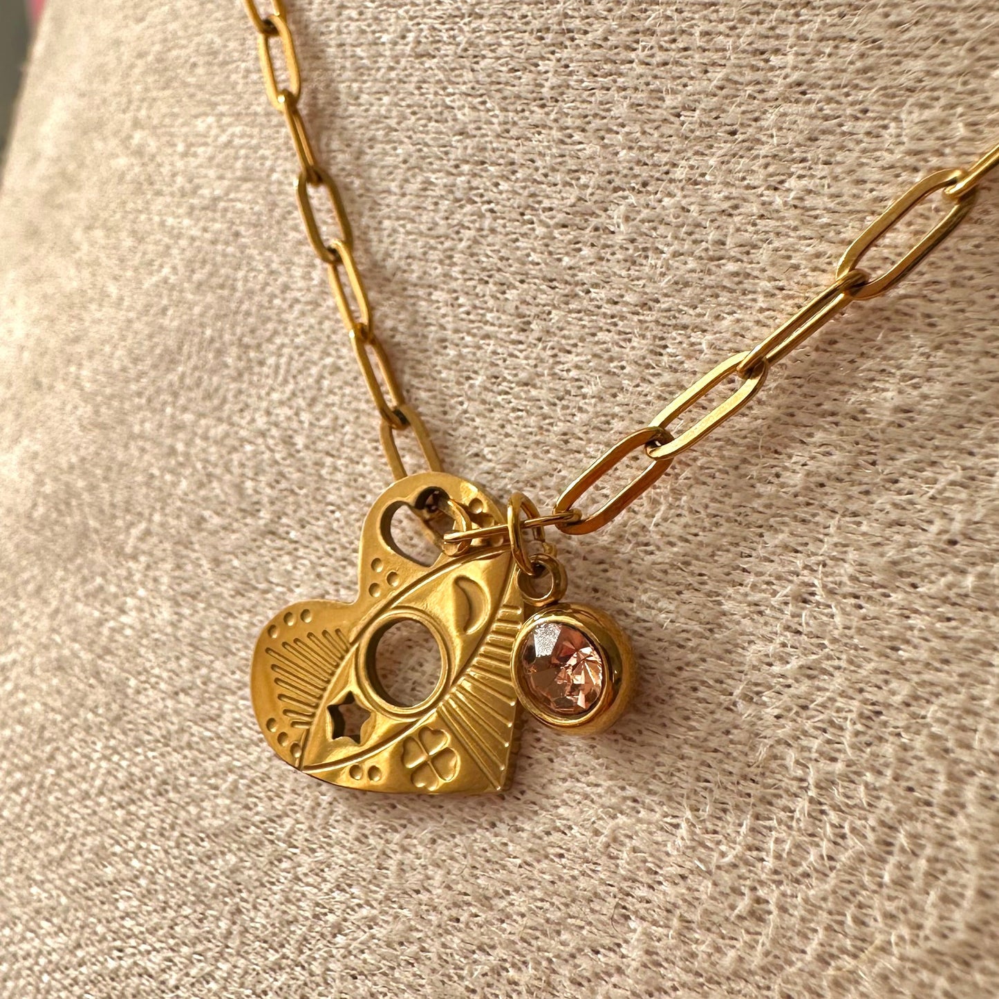 Collier long coeur + strass