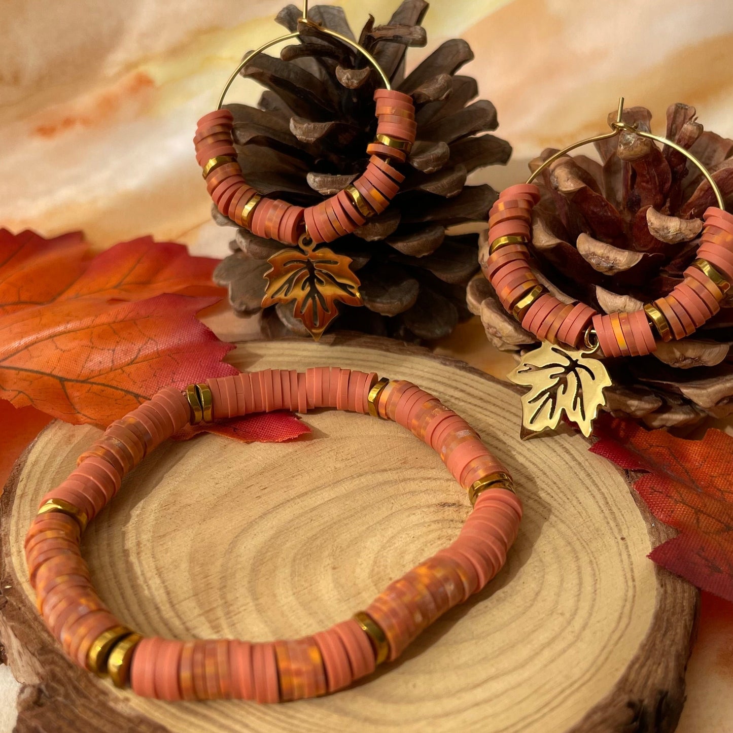 Bracelet couleur automne en perle heishi