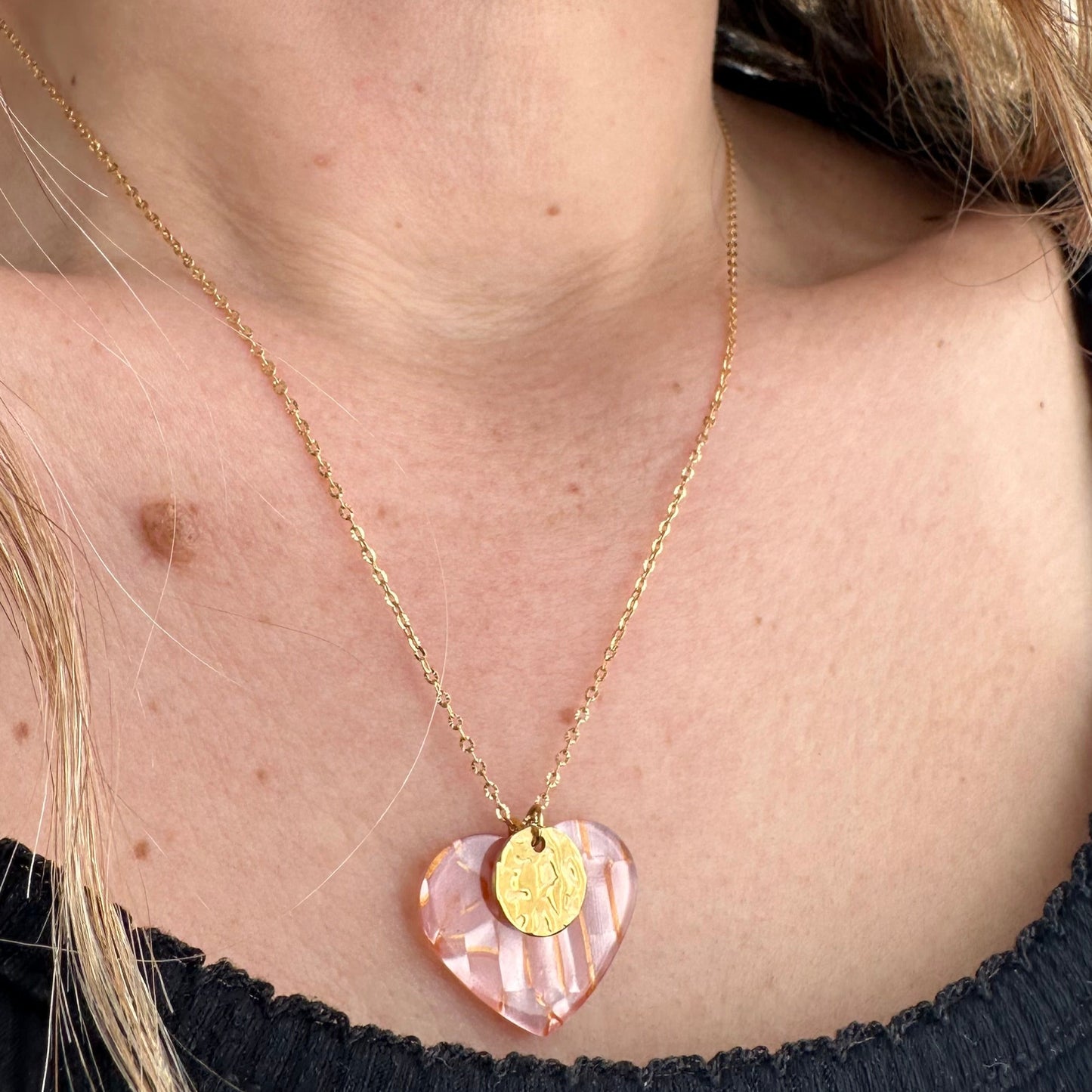 Collier coeur + médaille martelée