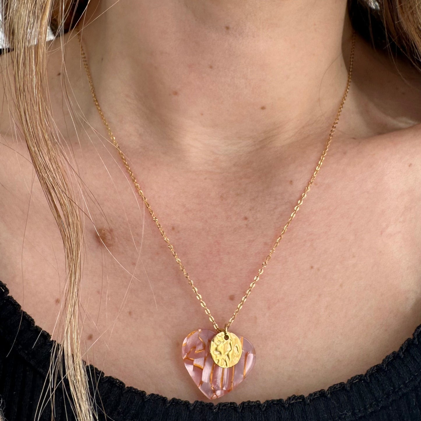 Collier coeur + médaille martelée