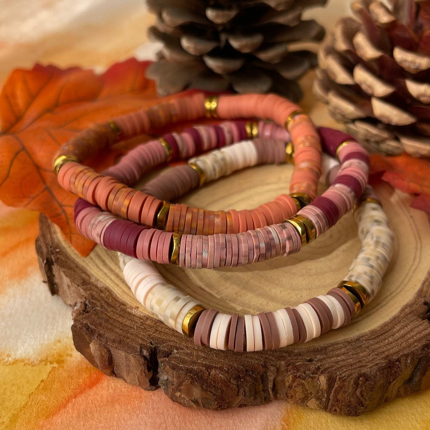 Bracelet couleur automne en perle heishi