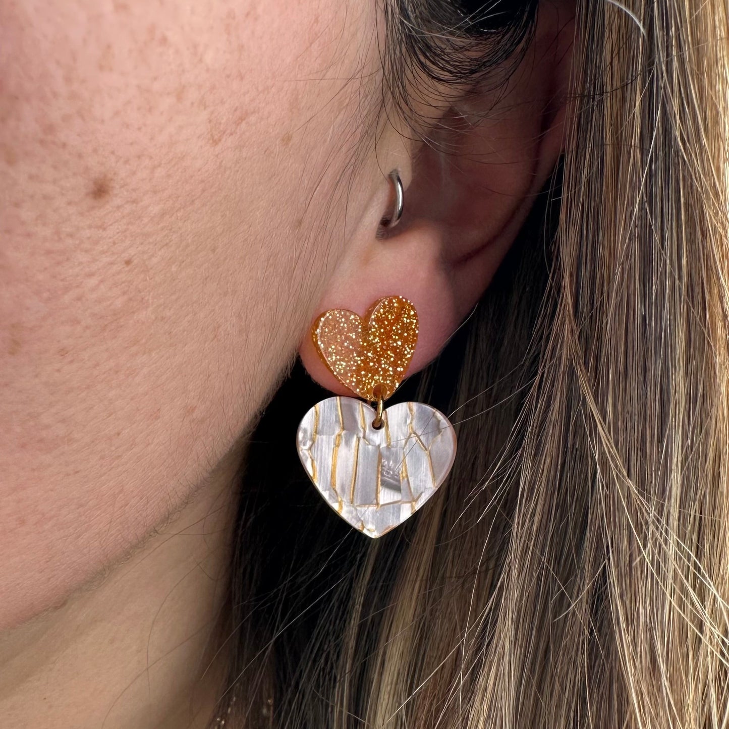 Boucles coeur paillettes
