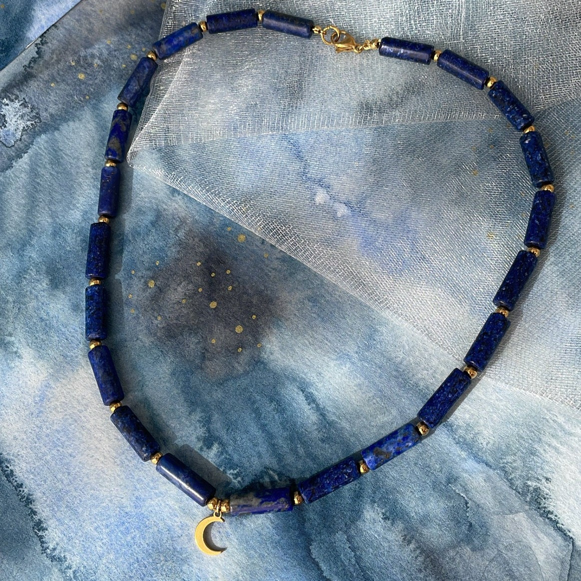 Collier perle tube Lune