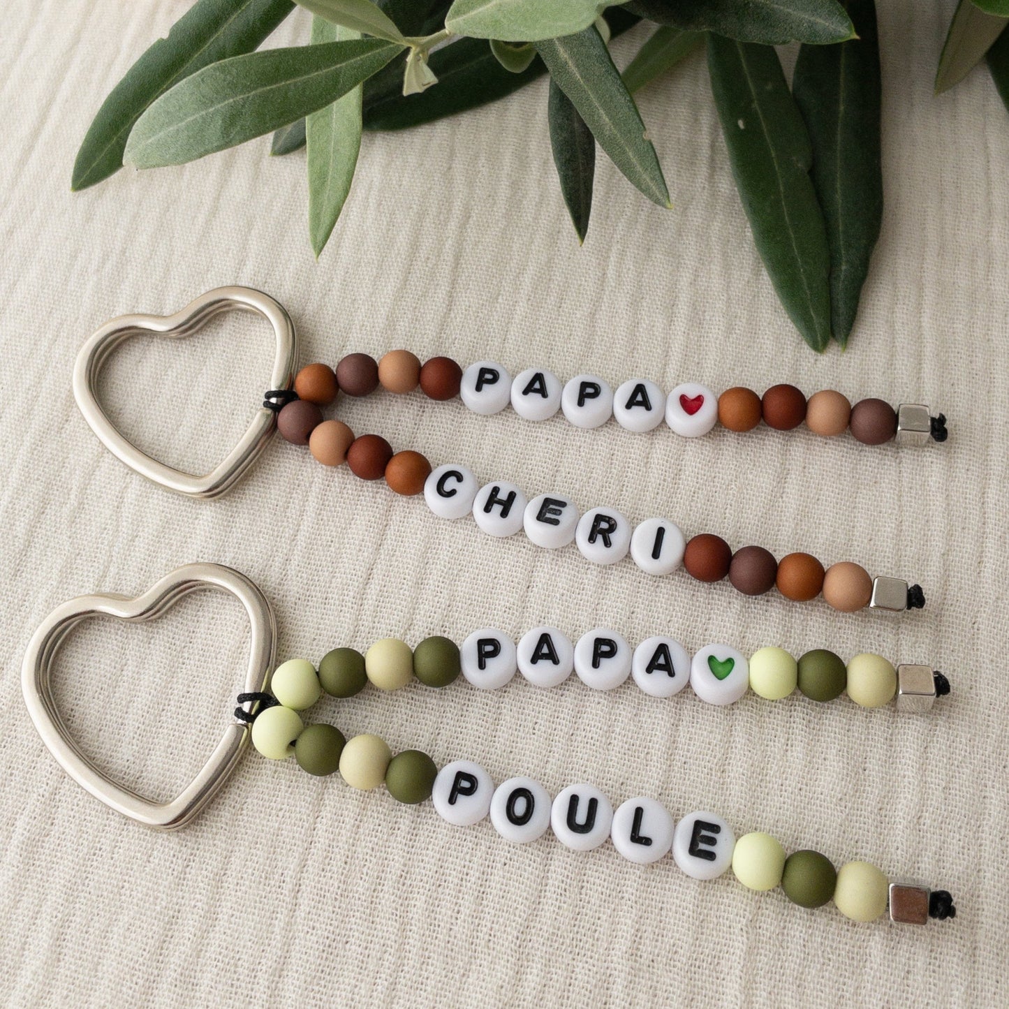 Porte clés personnalisé perles rondes masculin