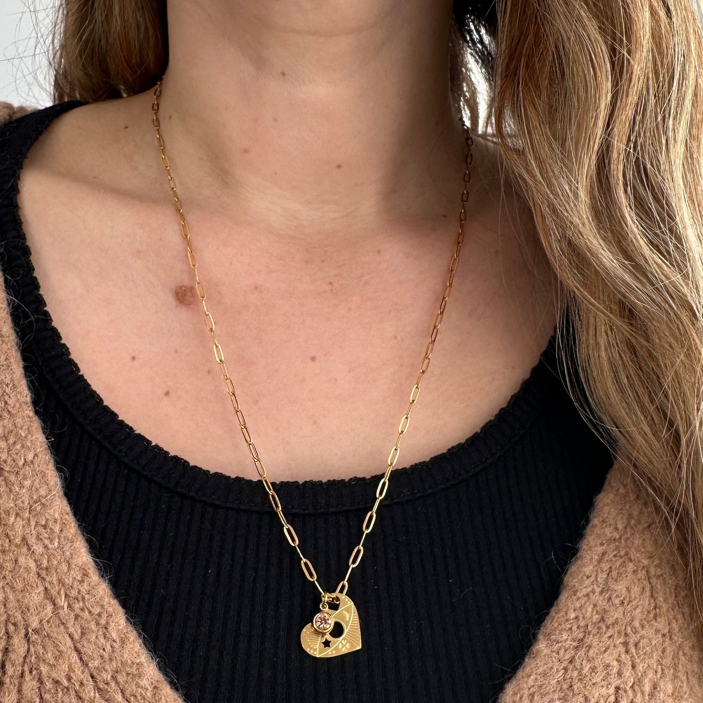 Collier long coeur + strass