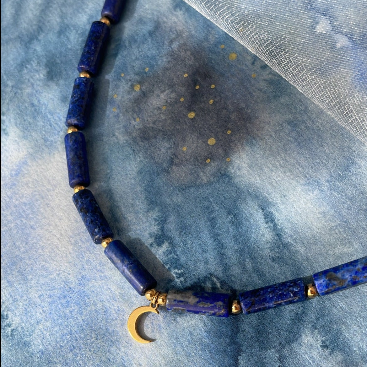 Collier perle tube Lune