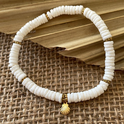 Bracelet en perle heishi de nacre blanche