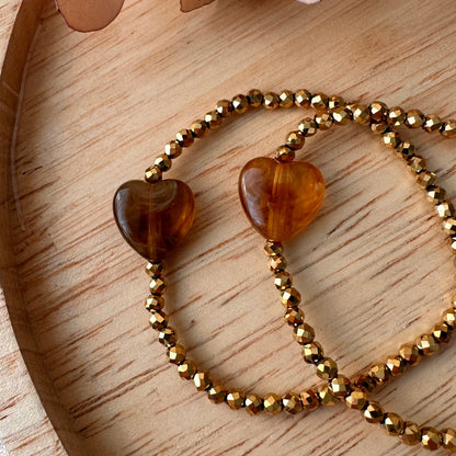 Bracelet  coeur perles cristal et doré