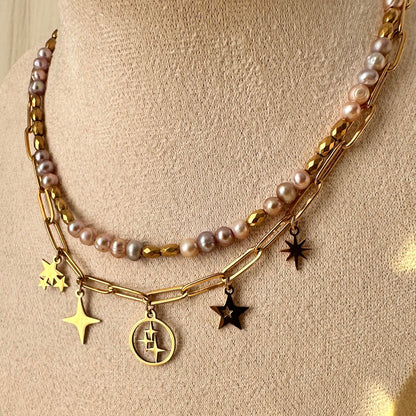 Collier perle d'eau douce rosée