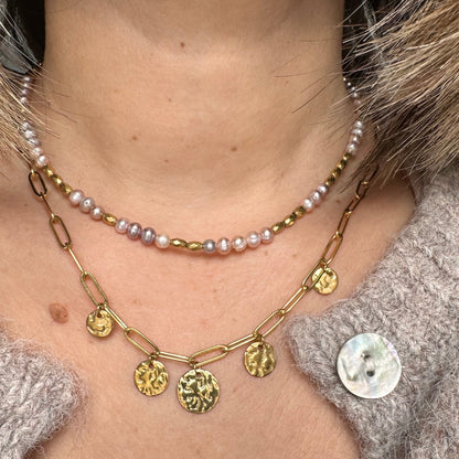 Collier perle d'eau douce rosée