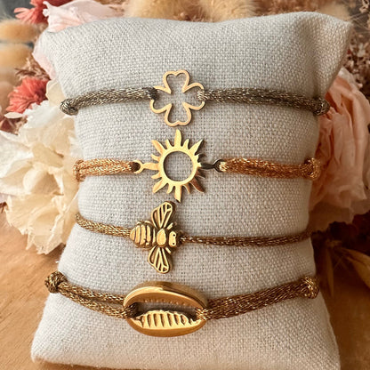 Bracelet cordon pailleté doré