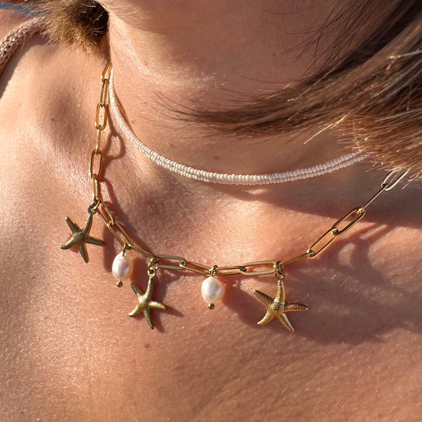 Collier double micro perles nacre