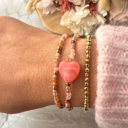 Bracelet  coeur perles cristal et doré