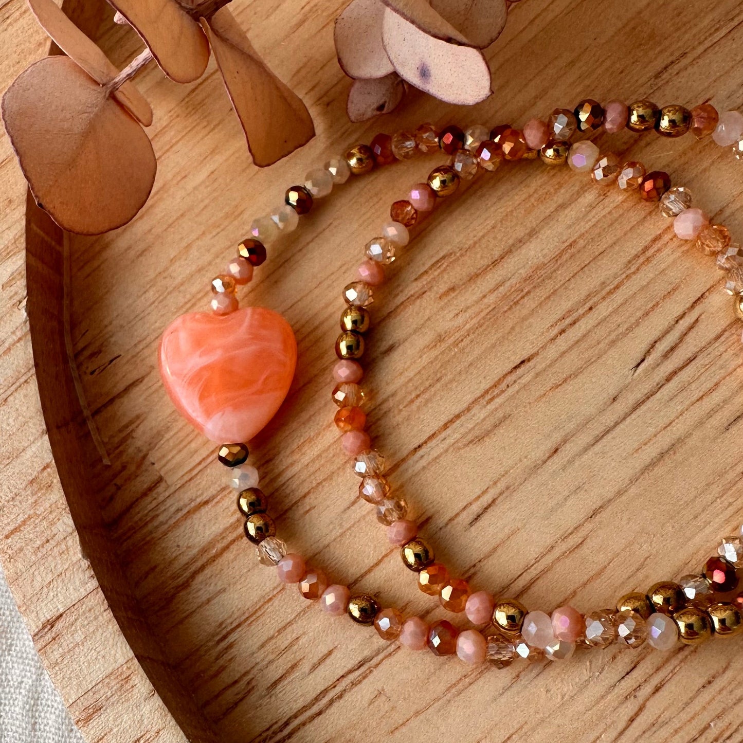 Bracelet  coeur perles cristal et doré