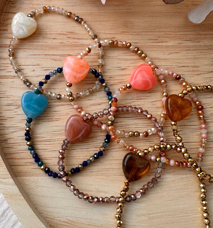 Bracelet  coeur perles cristal et doré