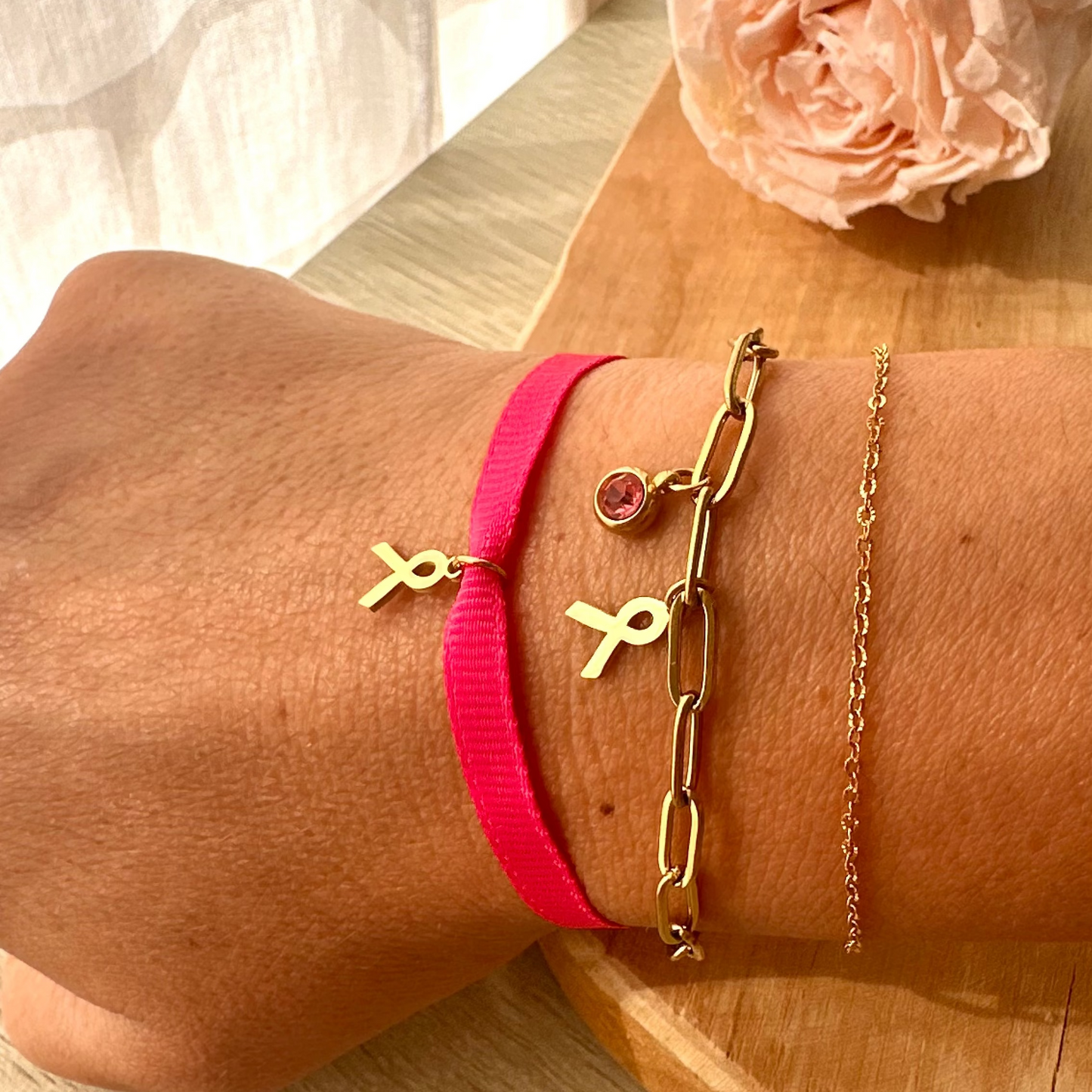 Bracelet chaine octobre rose