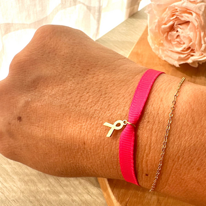 Bracelet ruban octobre rose